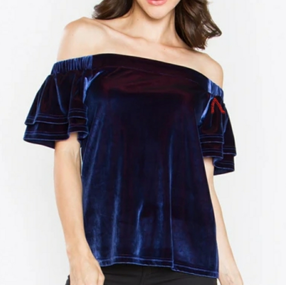 Blue Velvet Off Shoulder Top